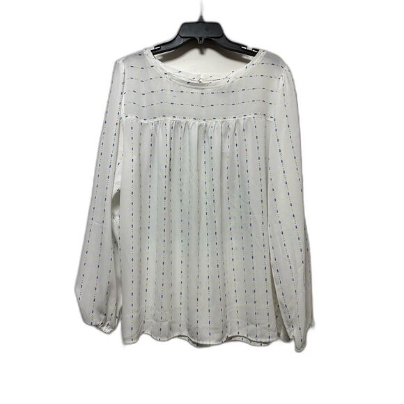 Loft Outlet Chiffon Blouse New Blue Yellow Stripes Ruffle (644) - Picture 1 of 5